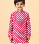 Boy's pink cotton striped knee length kurta
