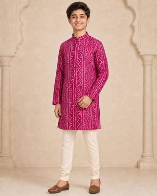 Boy's fuchsia rayon digital print knee length kurta 5