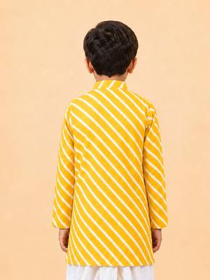 Boy's yellow cotton striped knee length kurta 4
