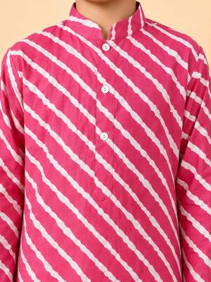 Boy's pink cotton striped knee length kurta 2