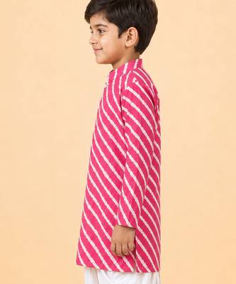 Boy's pink cotton striped knee length kurta 3