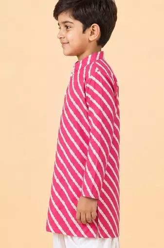 Boy's pink cotton striped knee length kurta