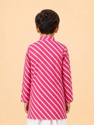 Boy's pink cotton striped knee length kurta 4