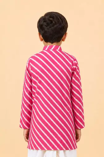 Boy's pink cotton striped knee length kurta