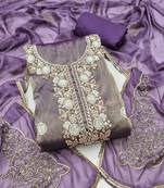 lavender unstitched thread work beads work with embroidered dupatta salsa dress material