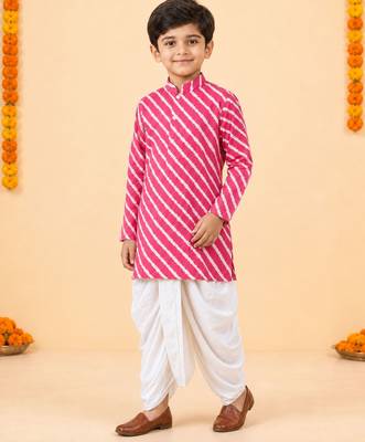 Boy's pink cotton striped knee length kurta 5