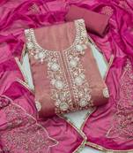 pink unstitched thread work beads work with embroidered dupatta salsa dress material