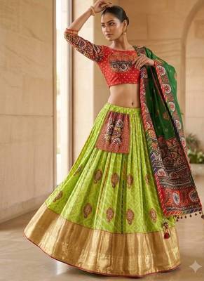 Green Mirror Navratri Lehnega Choli With Dupatta 3