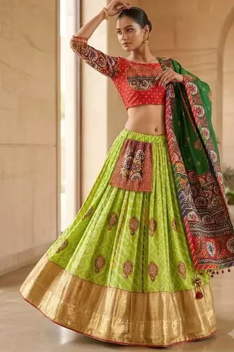 Green Mirror Navratri Lehnega Choli With Dupatta