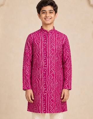 Boy's fuchsia rayon digital print knee length kurta 1