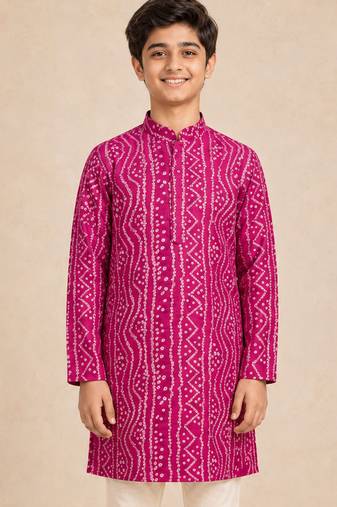 Boy's fuchsia rayon digital print knee length kurta