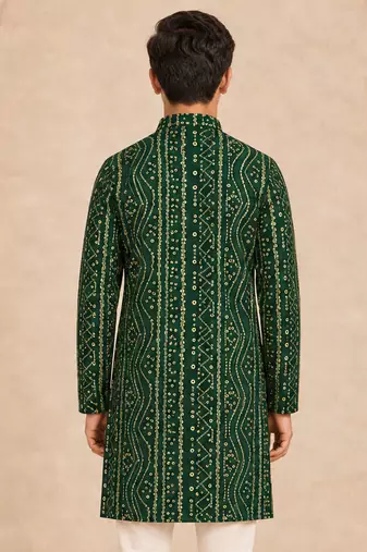 Boy's green rayon digital print knee length kurta