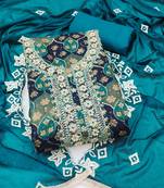 multi unstitched print handwork with embroidered dupatta silk blend dress material