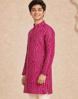 Boy's fuchsia rayon digital print knee length kurta 3