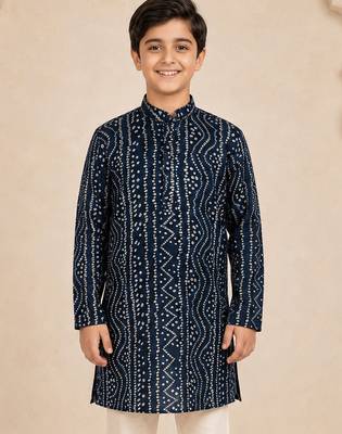 Boy's navy blue rayon digital print knee length kurta 1