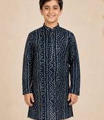 Boy's navy blue rayon digital print knee length kurta