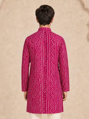 Boy's fuchsia rayon digital print knee length kurta 4