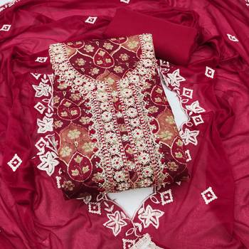 multi unstitched print handwork with embroidered dupatta silk blend dress material 1