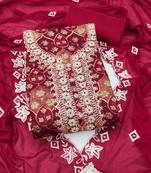 multi unstitched print handwork with embroidered dupatta silk blend dress material