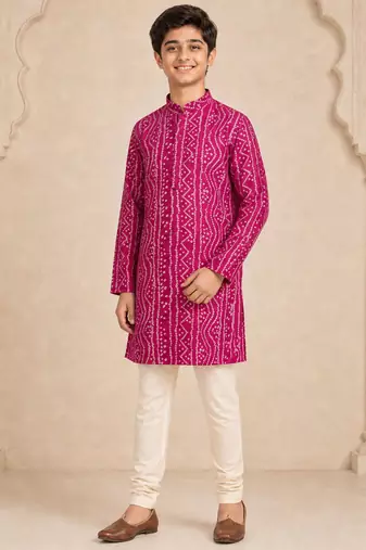 Boy's fuchsia rayon digital print knee length kurta