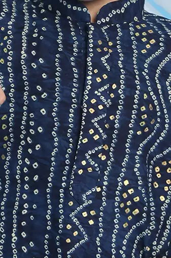 Boy's navy blue rayon digital print knee length kurta