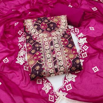 multi unstitched print handwork with embroidered dupatta silk blend dress material 1