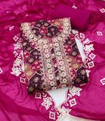 multi unstitched print handwork with embroidered dupatta silk blend dress material
