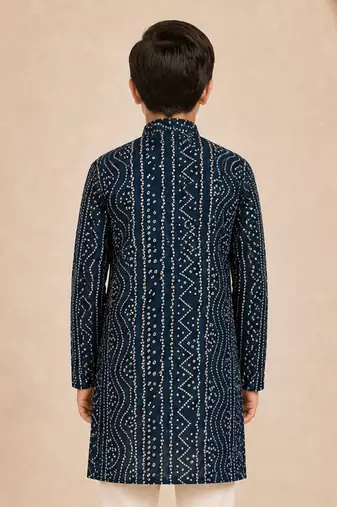 Boy's navy blue rayon digital print knee length kurta