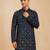 Boy's navy blue rayon geometric print knee length kurta