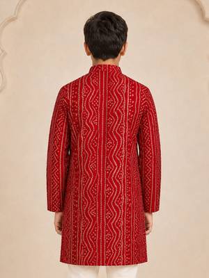 Boy's red rayon digital print knee length kurta 4