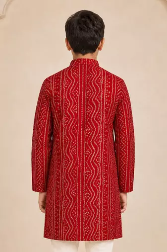 Boy's red rayon digital print knee length kurta