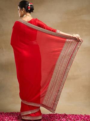 Red Embroidered Saree With Blouse 2