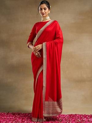 Red Embroidered Saree With Blouse 3