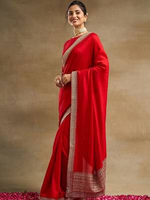 Red Embroidered Saree With Blouse 6