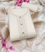 white unstitched thread embroidery handwork with digital printed woven dupatta dress material