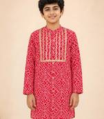 Boy's red cotton digital print knee length kurta