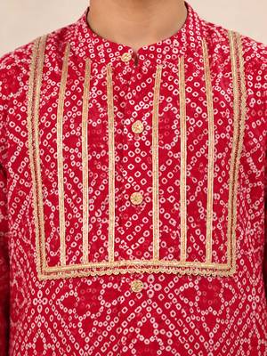 Boy's red cotton digital print knee length kurta 2