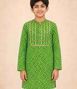 Boy's green cotton digital print knee length kurta