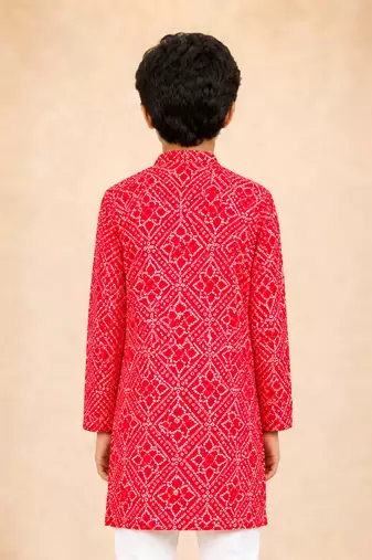 Boy's red cotton digital print knee length kurta