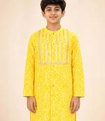Boy's yellow cotton digital print knee length kurta