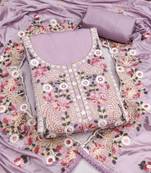 lavender unstitched thread embroidery handwork silk blend dress material