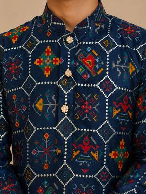 Boy's navy blue rayon printed knee length kurta 2