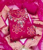 pink unstitched print handwork with woven embellished dupatta modal dress material