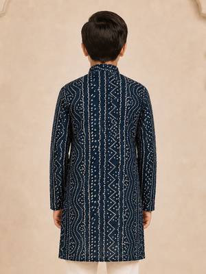 Boy's navy blue rayon digital print knee length kurta 4