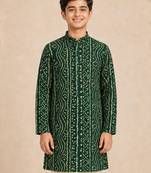 Boy's dark green rayon digital print knee length kurta