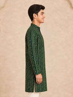 Boy's dark green rayon digital print knee length kurta 3