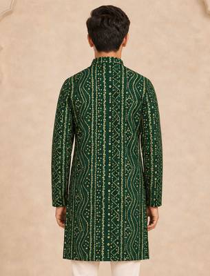 Boy's dark green rayon digital print knee length kurta 4