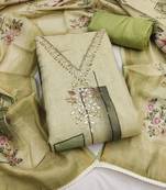 light green unstitched shimmer print handwork with printed dupatta linen dress material