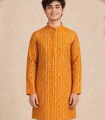 Boy's mustard rayon digital print knee length kurta