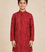 Boy's maroon rayon digital print knee length kurta